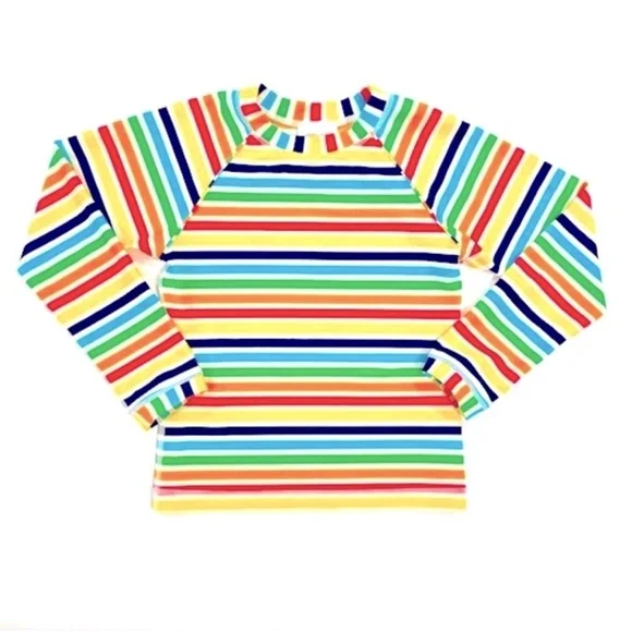 Hanna Andersson Rash Guard Girls 6-7 120 cm Rainbow Stripes Swim Shirt Summer - Picture 1 of 3